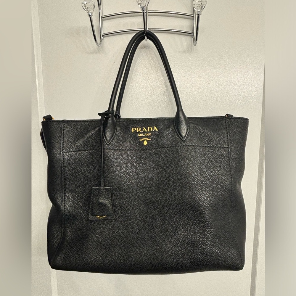 Prada Black Leather Briefcase with Gold Hardware